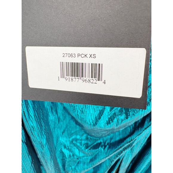 MAC DUGGAL Dress Size XS NEW Metallic Ruched Front Slip V-Neck Teal Blue - Picture 3 of 5